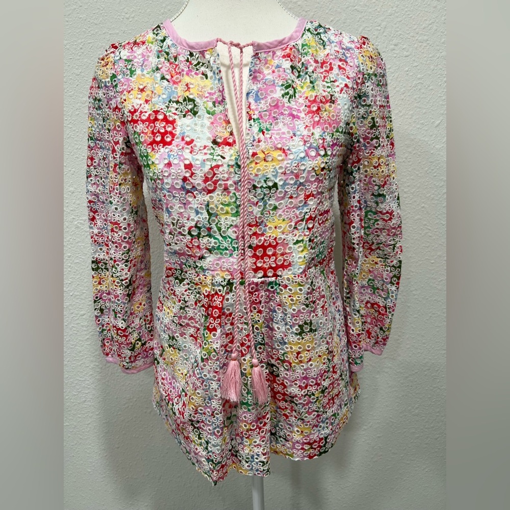 CUPCAKES AND CASHMERE Colorful Eyelet Top EUC - Picture 2 of 8